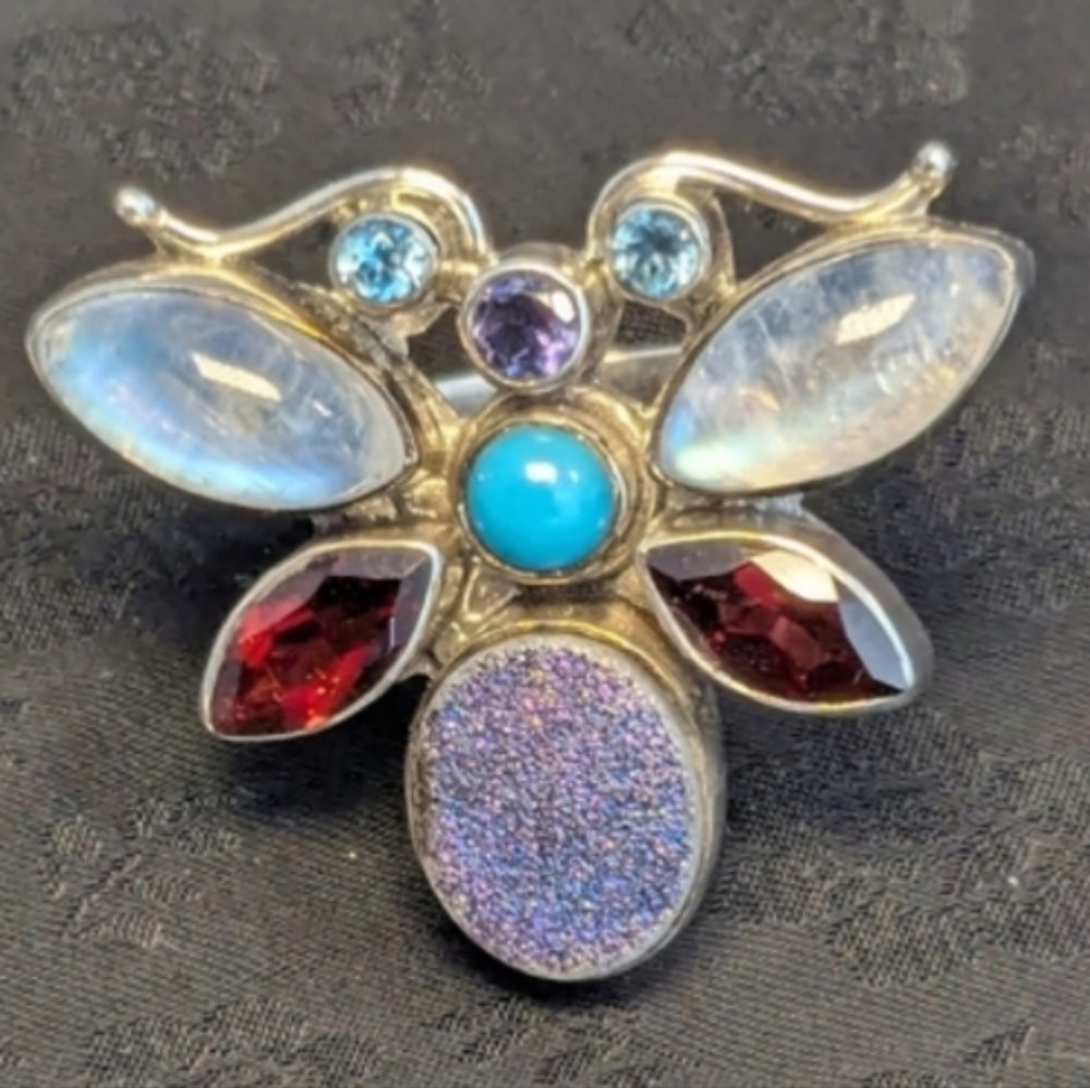 Rare Nicky Butler Ring Butterfly Bug Ring Moonstone Garnet Turquoise Size 10
